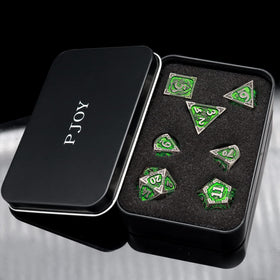 PJOY D% percentile die in green metal for versatile RPG use