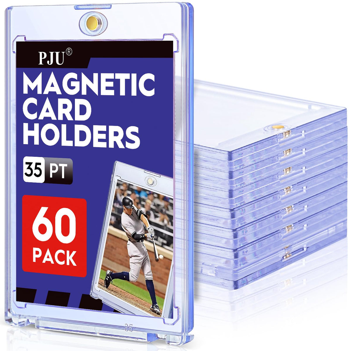 PJU 60ct magnetic card holder front view with crystal-clear protection for cards.