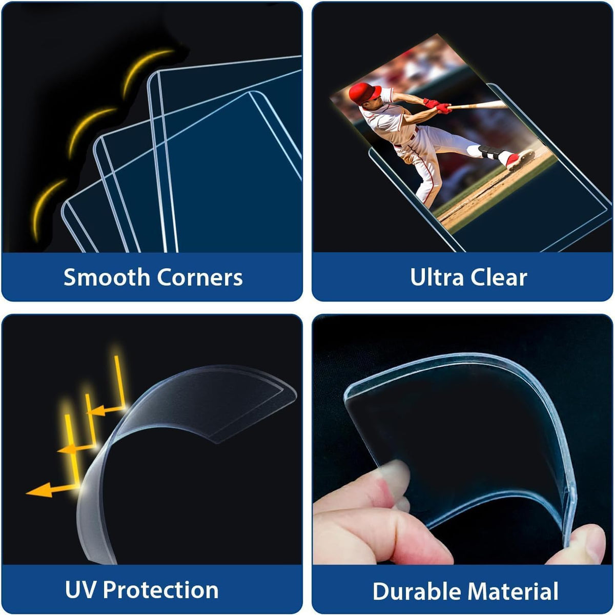 PJU trading-card sleeves clear visibility for display