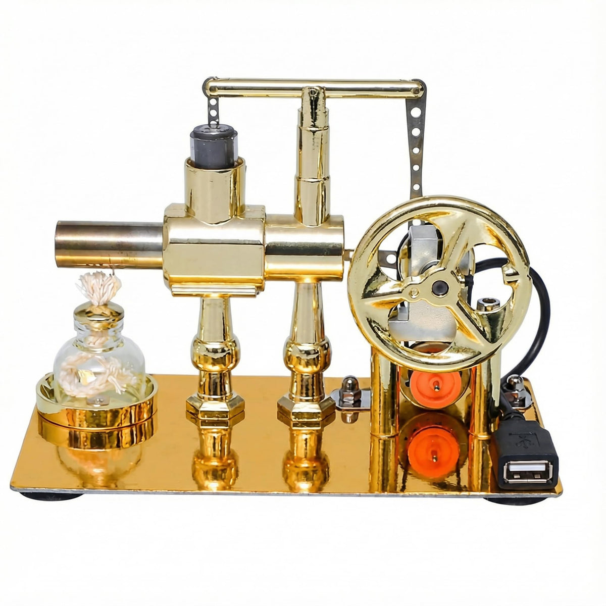 Pktiugf hot-air Stirling engine model with LED demo.