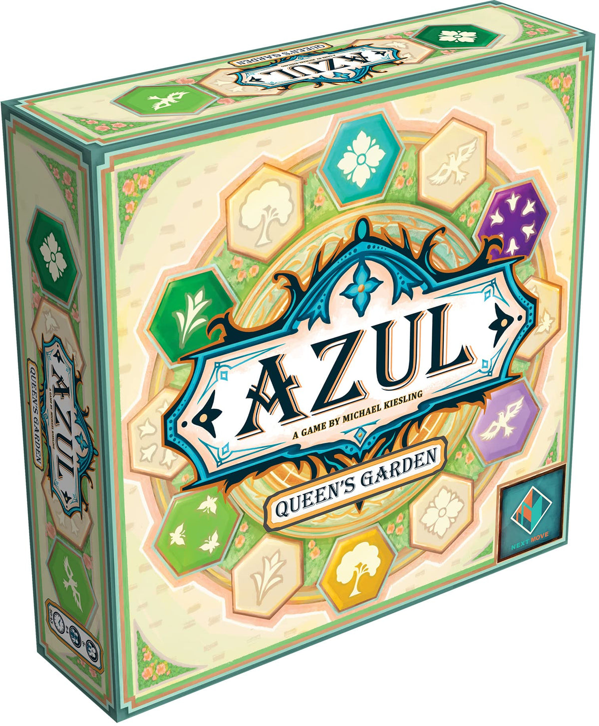 Plan B Games Azul Queen's Garden tiles for vibrant hexagon garden design.