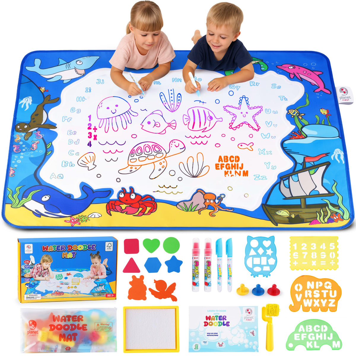 Planet First Water Doodle Mat Sea Life 40x32 mat for mess-free drawing