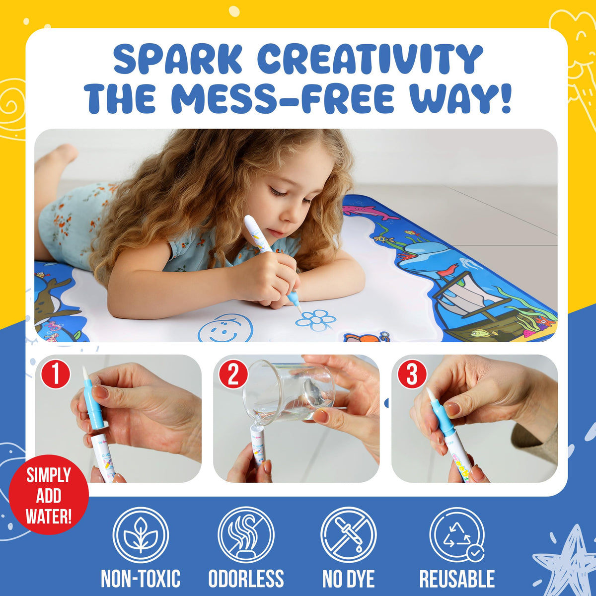 Planet First Water Doodle Mat tray and stencils guide creativity