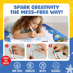 Planet First Water Doodle Mat tray and stencils guide creativity