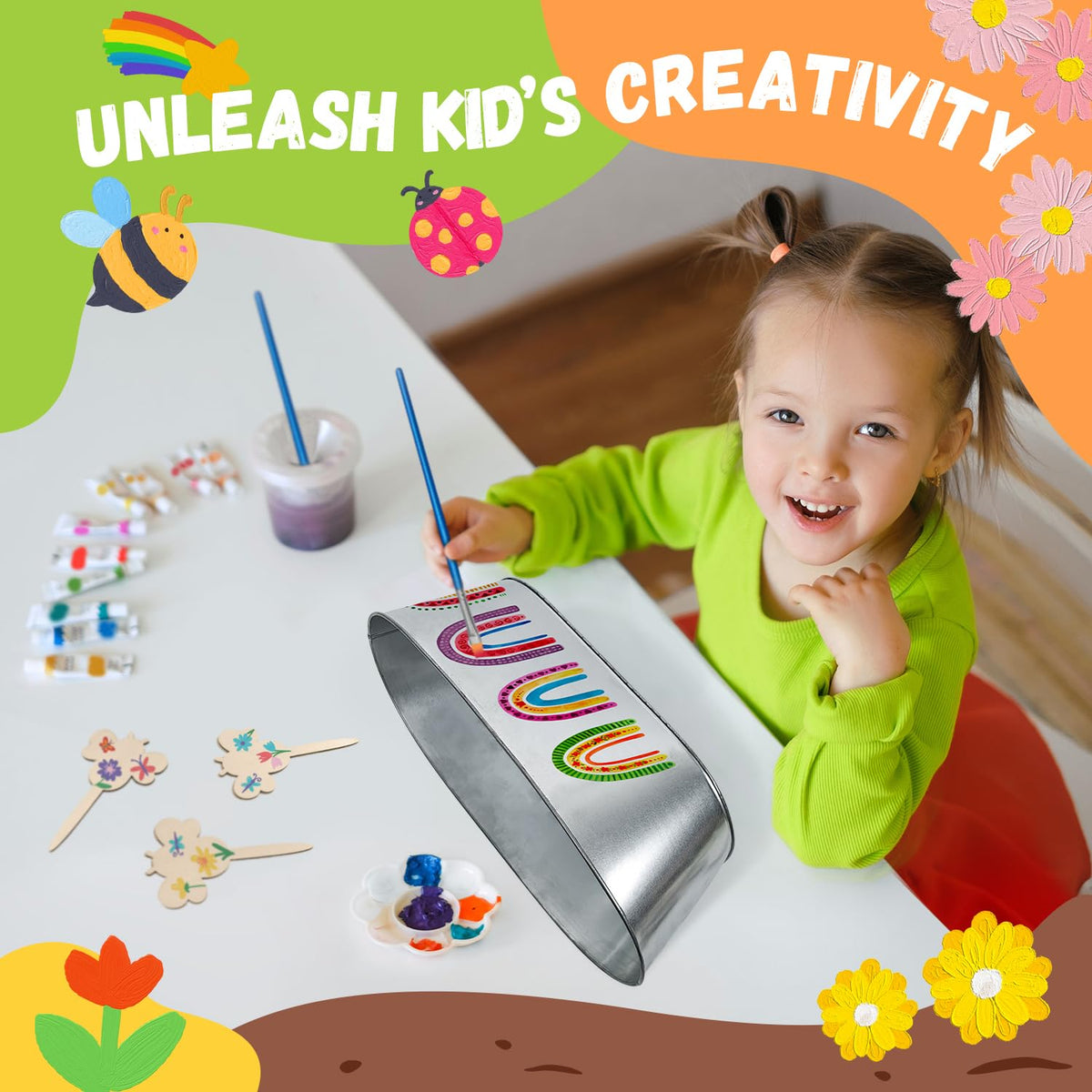 PlantMew Paint & Plant Kit: kid-safe brushes and palette for easy, mess-free art and gardening.