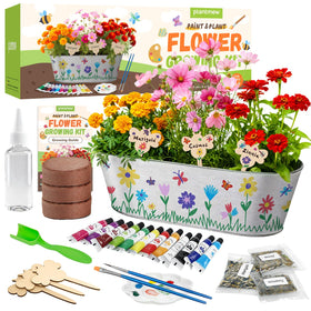 PlantMew Paint & Plant Kit: metal planter ready for kid-friendly gardening and painting fun.