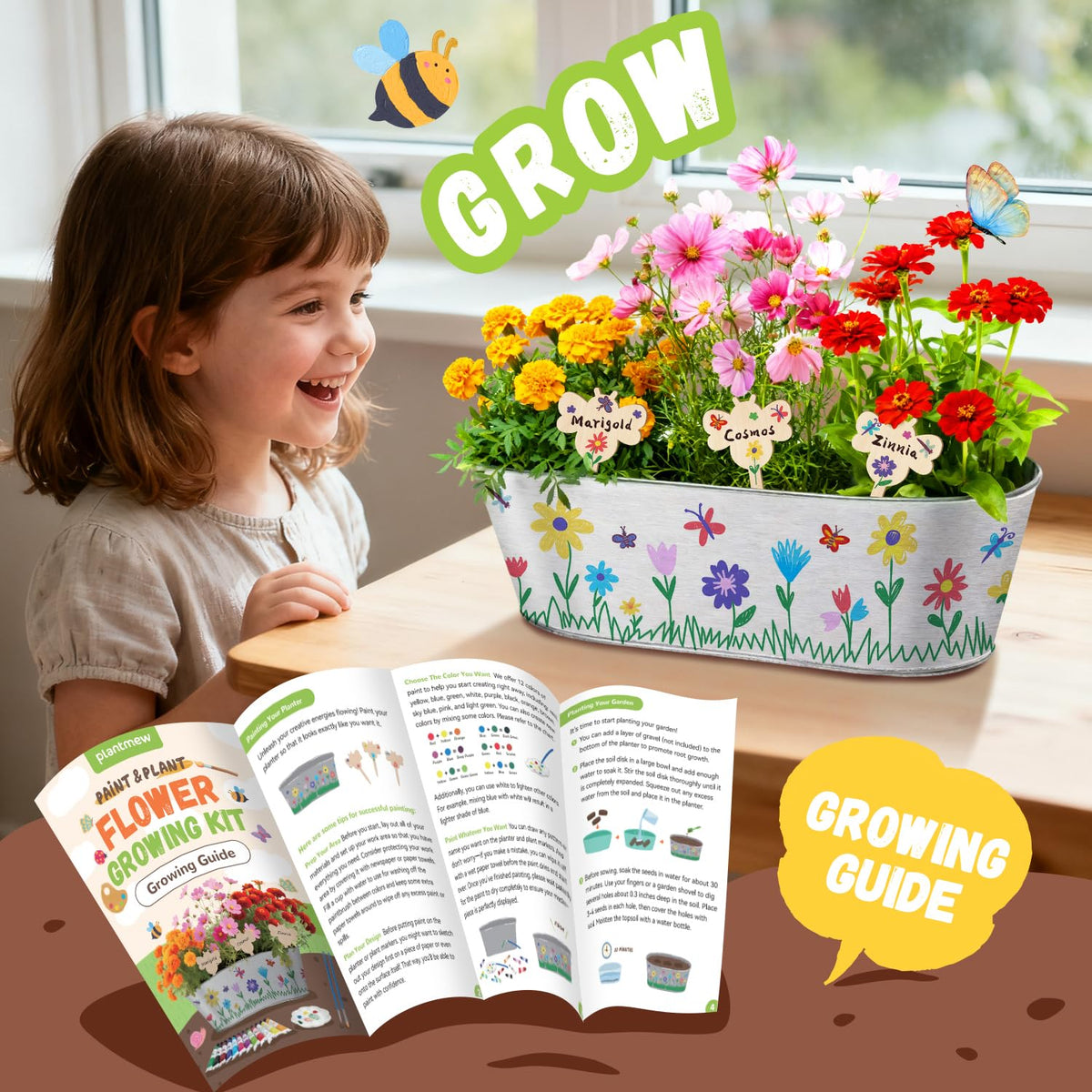 PlantMew Paint & Plant Kit: watering bottle aids gentle, controlled plant care.
