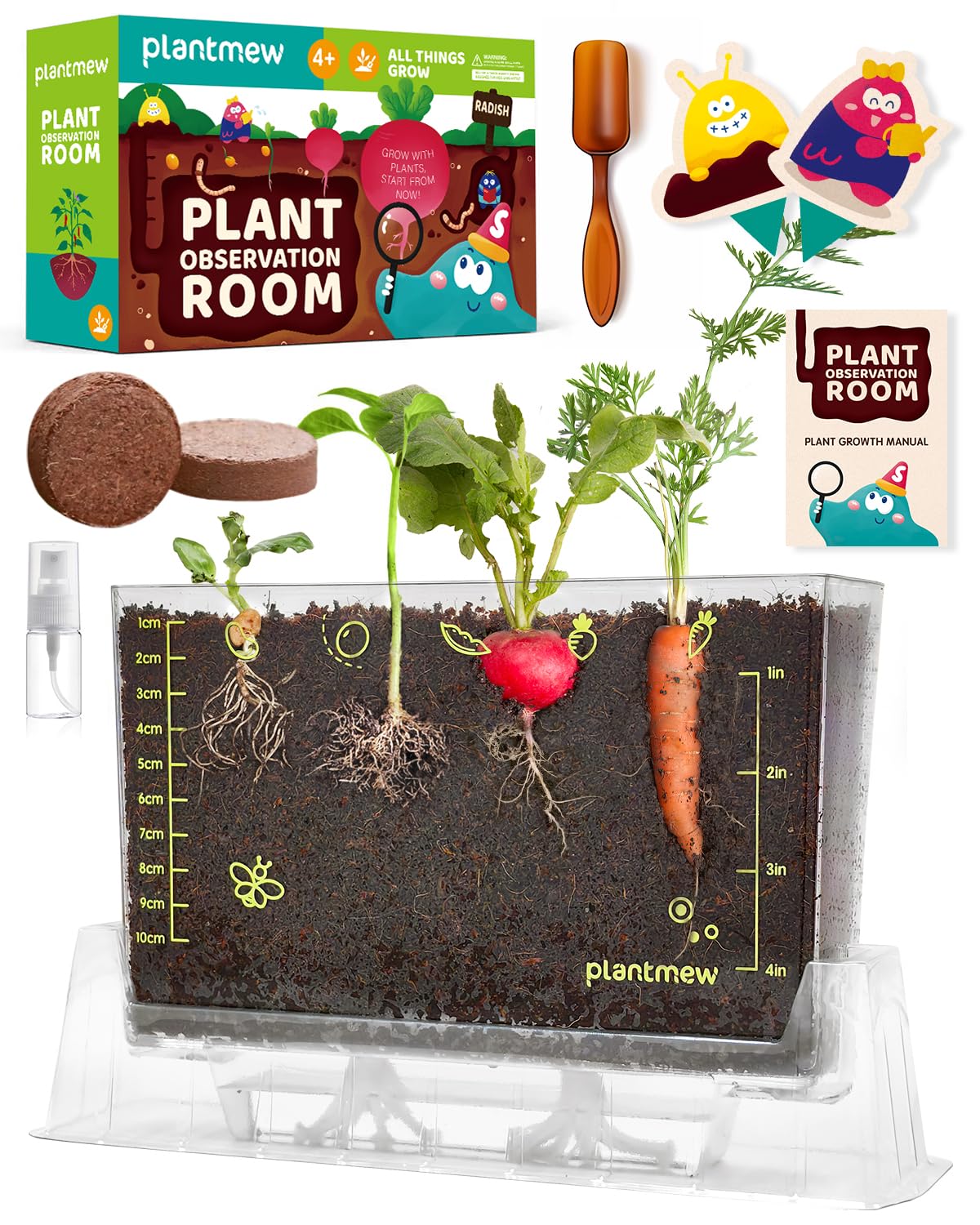 PLANTMEW Root Viewer Kit shows six seed varieties for hands-on science at home