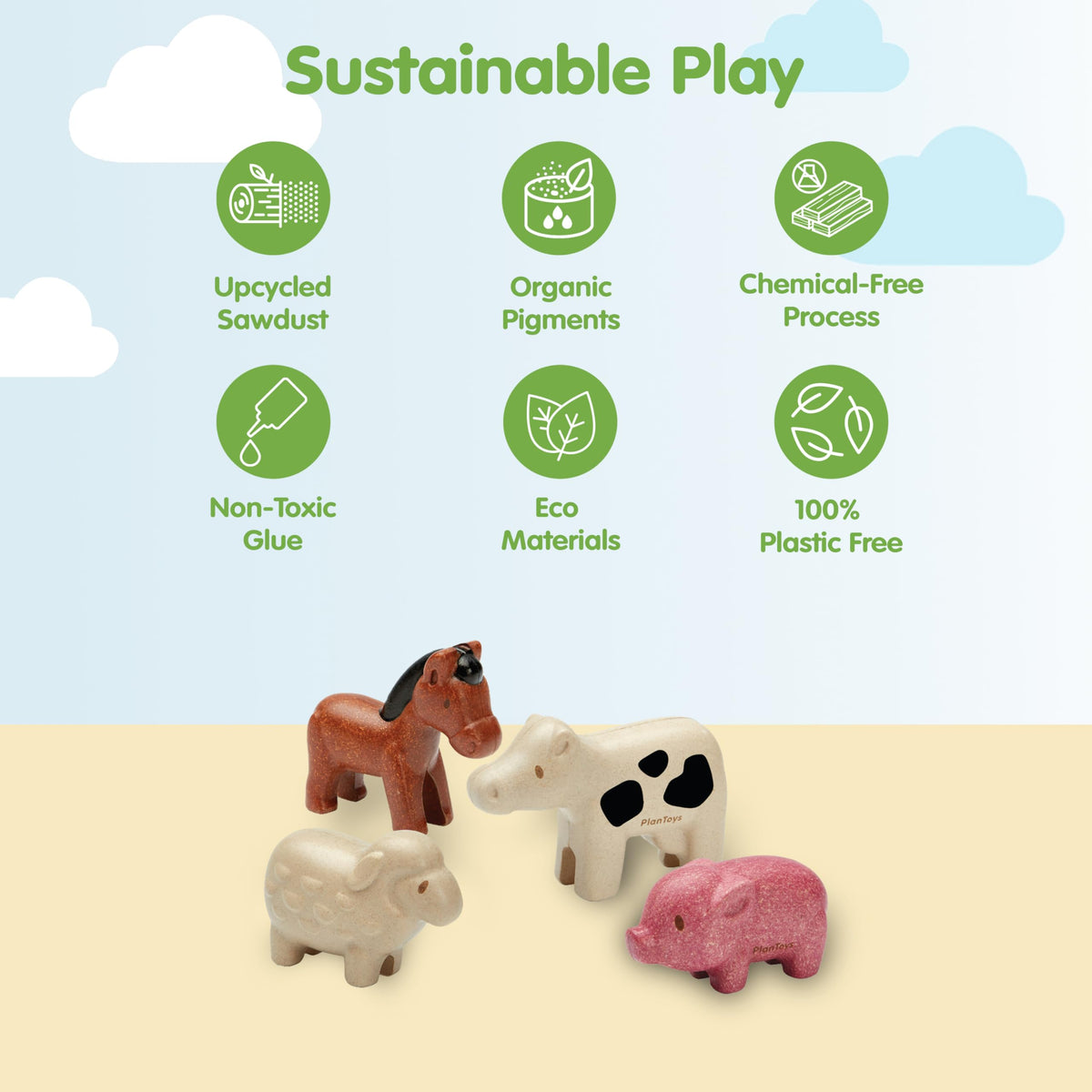 PlanToys cow figurine encourages role-play and early vocabulary