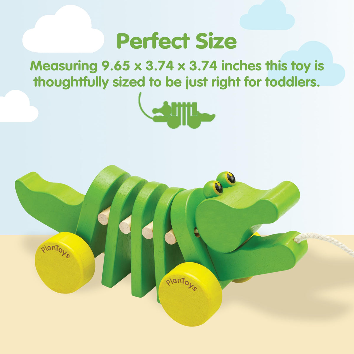 PlanToys Dancing Alligator pull toy click-clack sound enhances interactive play.
