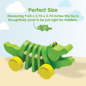 PlanToys Dancing Alligator pull toy click-clack sound enhances interactive play.