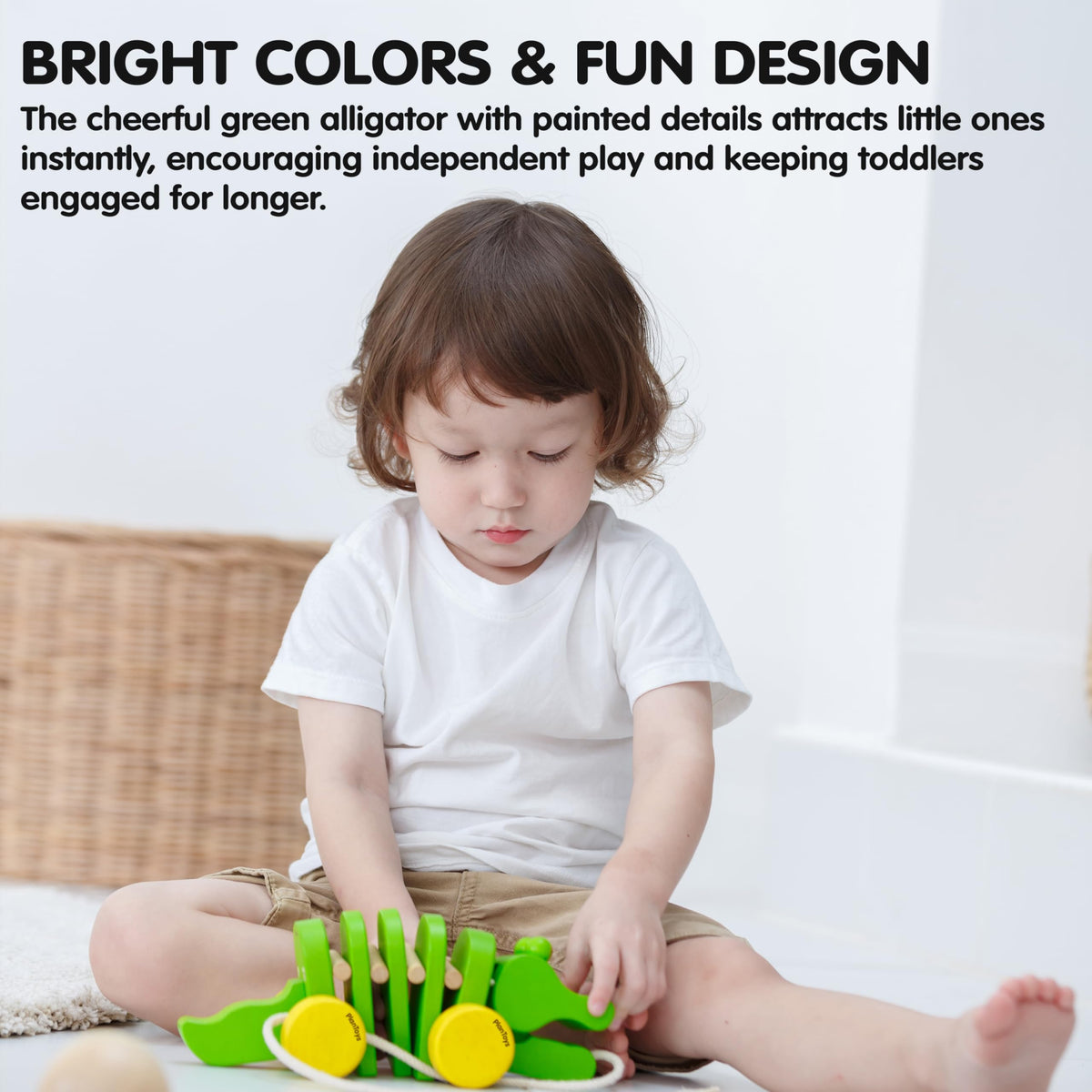 Non-toxic water-based paints used on PlanToys Dancing Alligator pull toy.