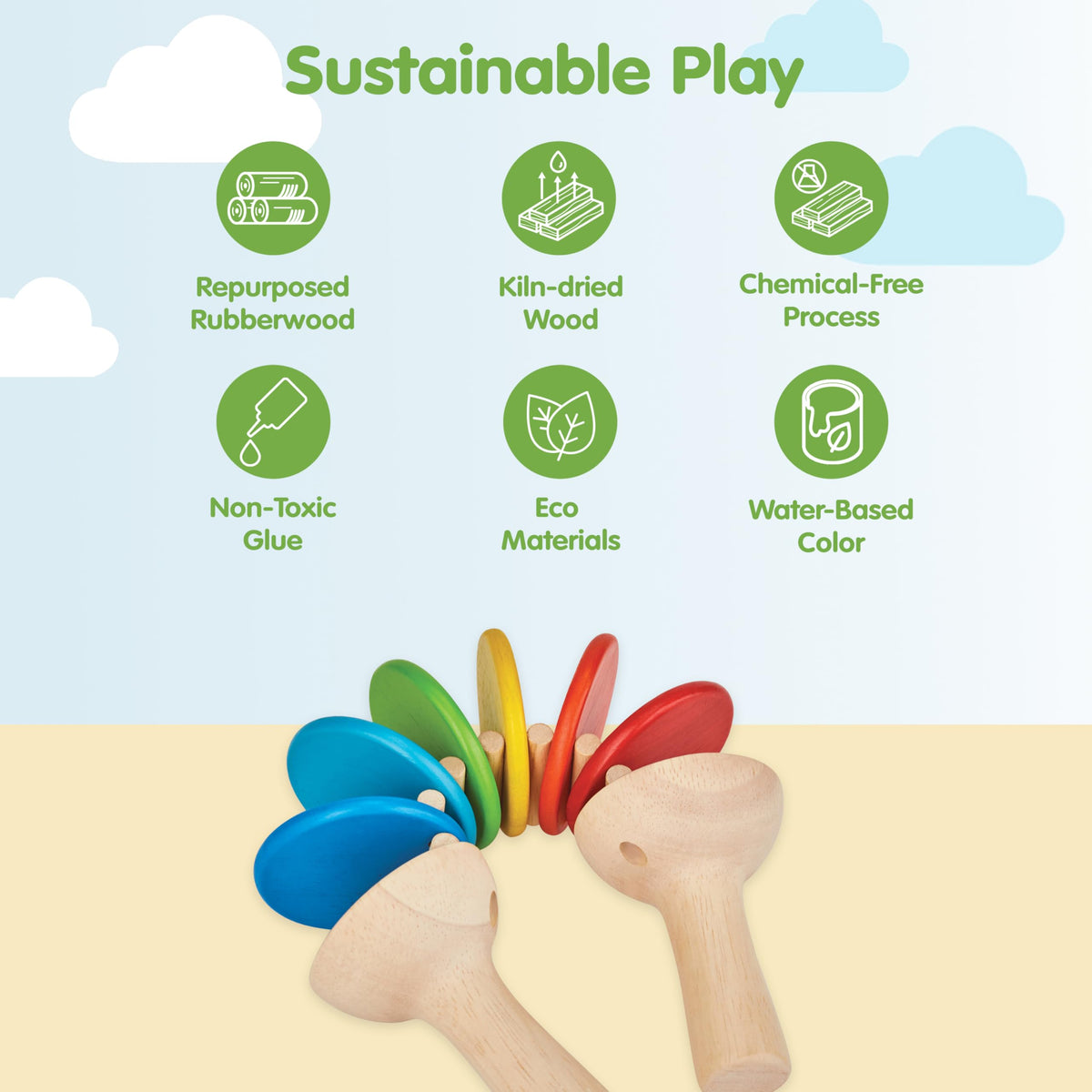 PlanToys multicolor discs clack together to spark auditory exploration