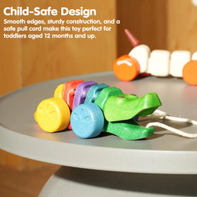 PlanToys Rainbow Dancing Alligator planwood close-up highlights eco-friendly durability