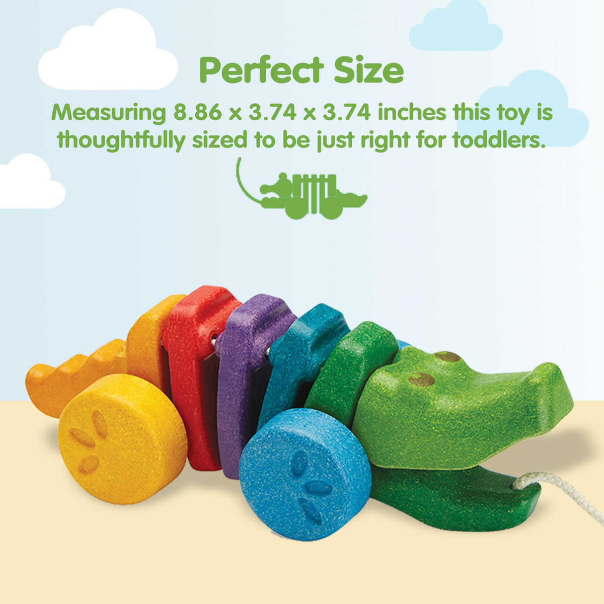 PlanToys Rainbow Dancing Alligator head-and-tail movement enhances motor play
