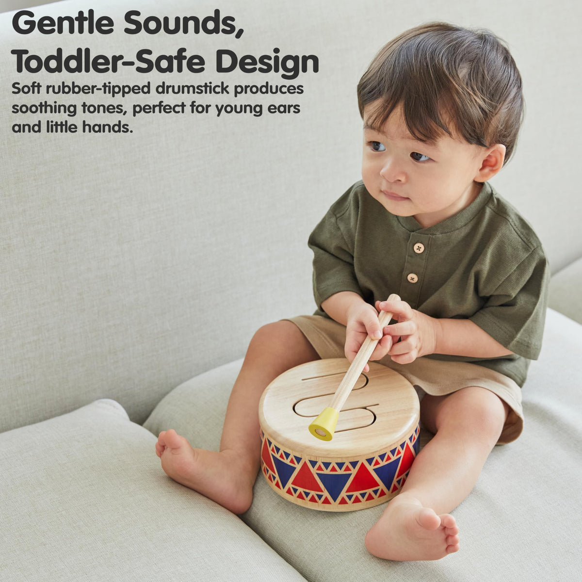 PlanToys Solid Drum encourages hands on rhythm and coordination during play