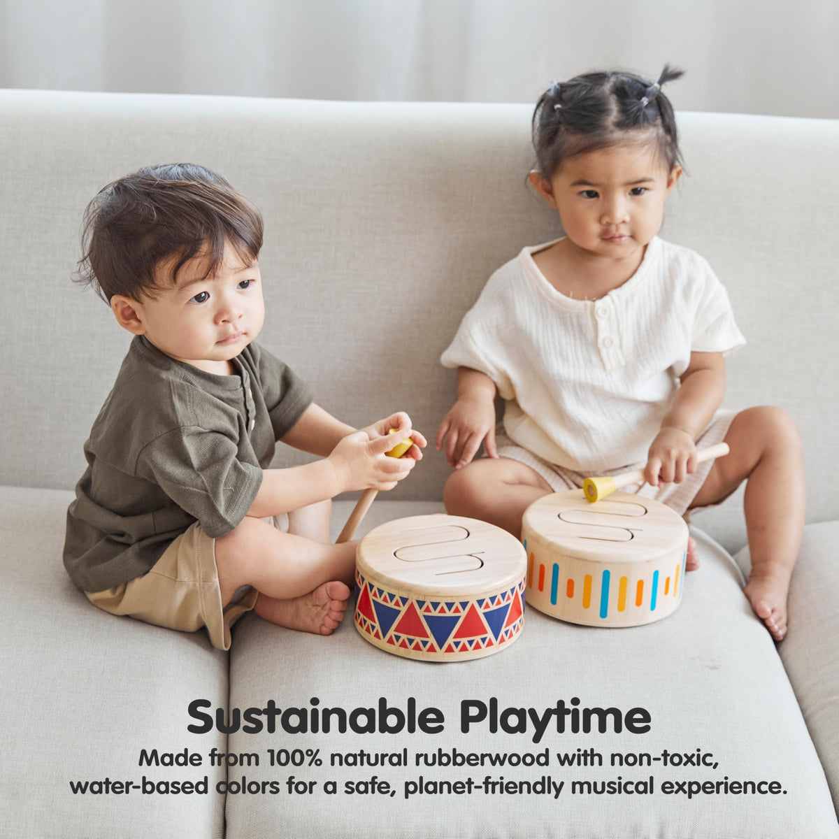 PlanToys Solid Drum crafted from rubberwood with eco friendly finishes