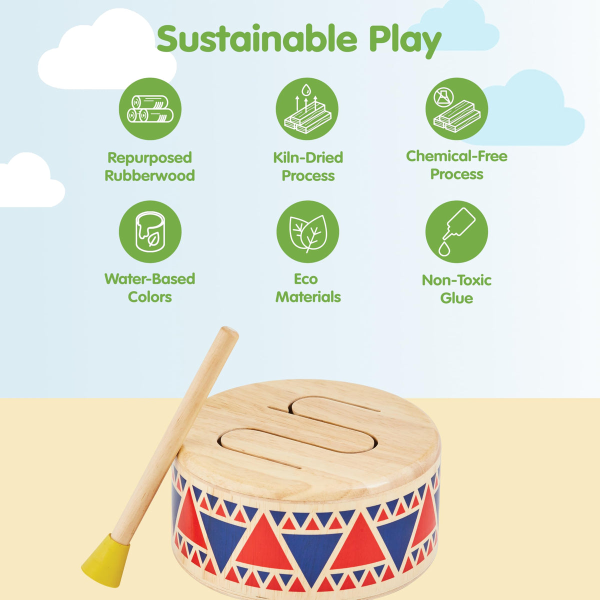 PlanToys Solid Drum offers a mellow tone ideal for indoor practice