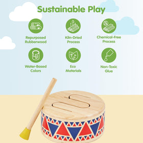 PlanToys Solid Drum offers a mellow tone ideal for indoor practice