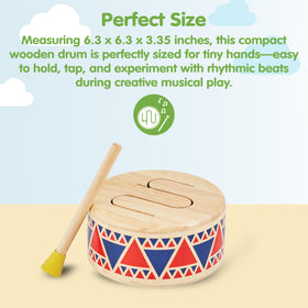 PlanToys Solid Drum with soft drumstick delivers gentle tones for safe play