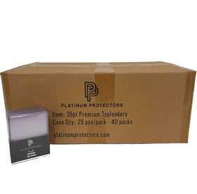 Platinum Protectors full case front view with clear top loaders for display-ready cards.