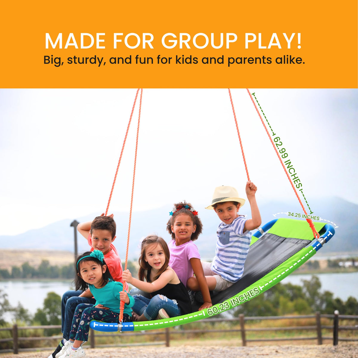 Platports Platform Swing adjustable ropes allow level setup anywhere and anytime.