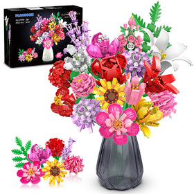 PLAXSOON Flower Bouquet Building Set with 1464 bricks for vibrant home decor.