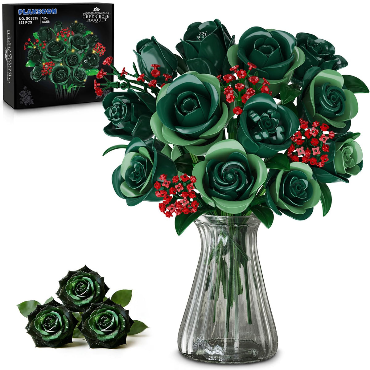 PLAXSOON flowers bouquet building set with lights adds warm ambience to any room.