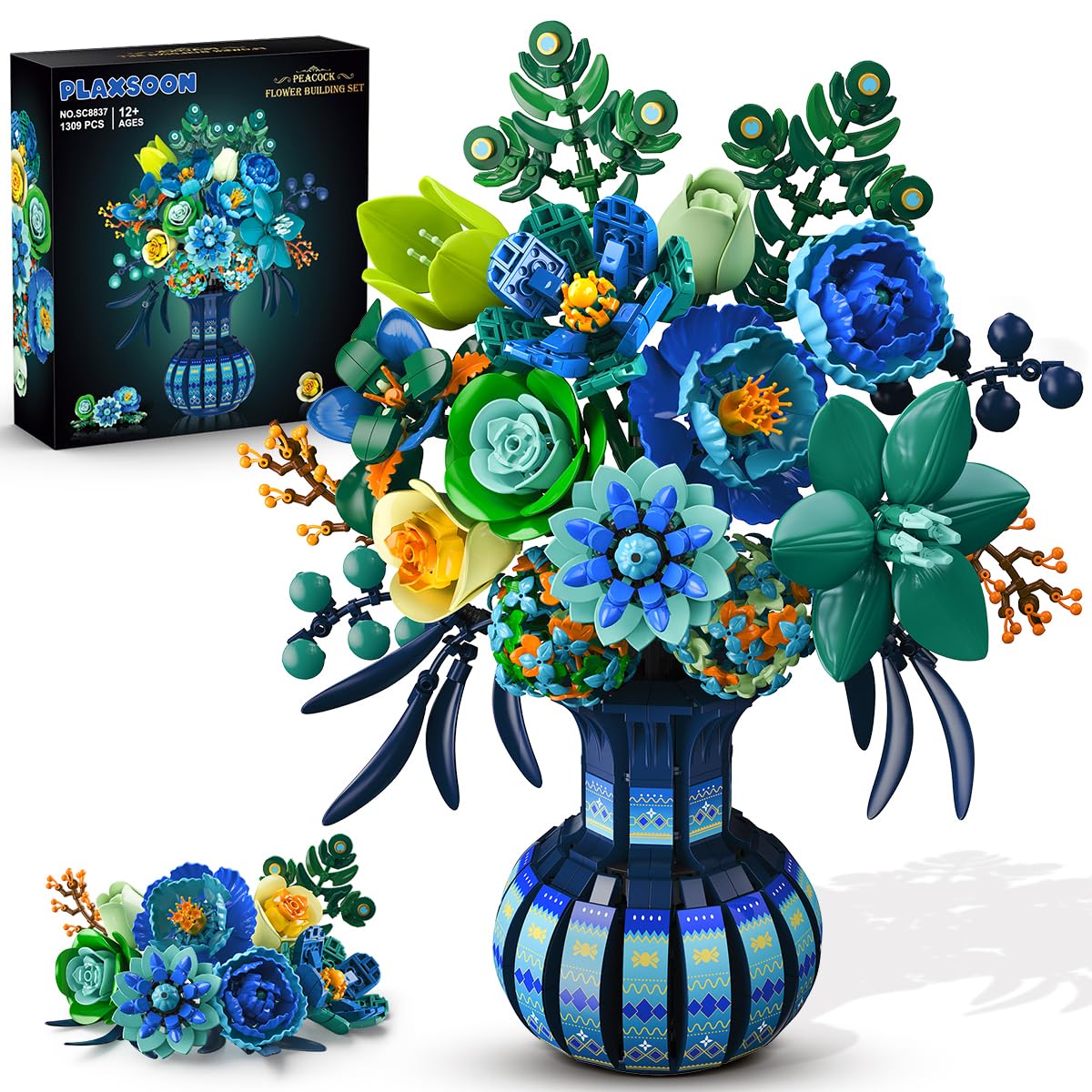 PLAXSOON Flowers Building Set peacock bouquet for elegant home decor