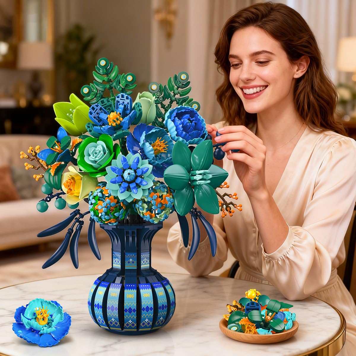 PLAXSOON Flowers Building Set vase with narrative patterns adds modern aesthetic