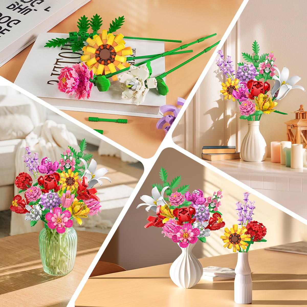 PLAXSOON Home and office decor display featuring a lush floral setup.