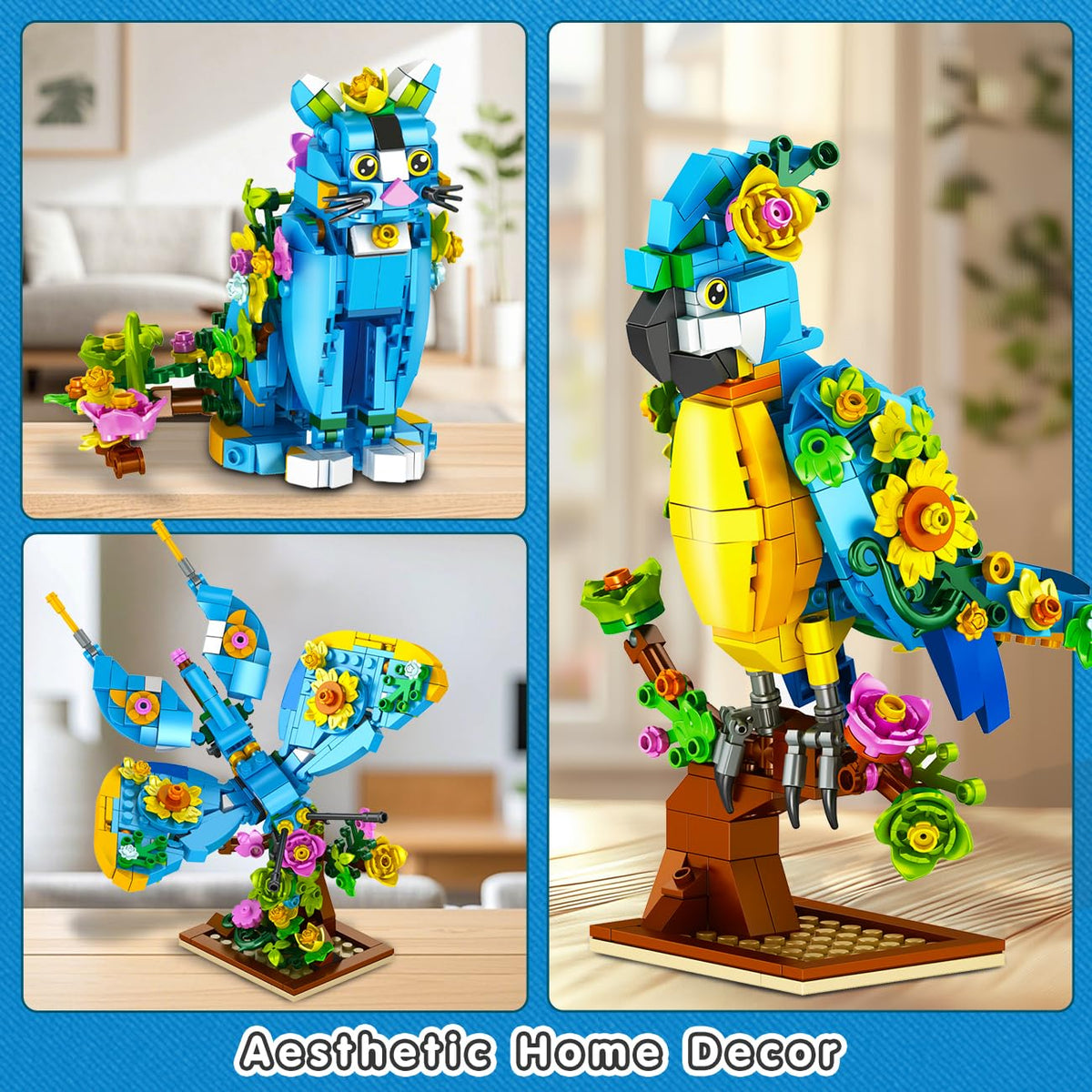 PLAXSOON parrot flower-wings – lifelike pose with floral accents.