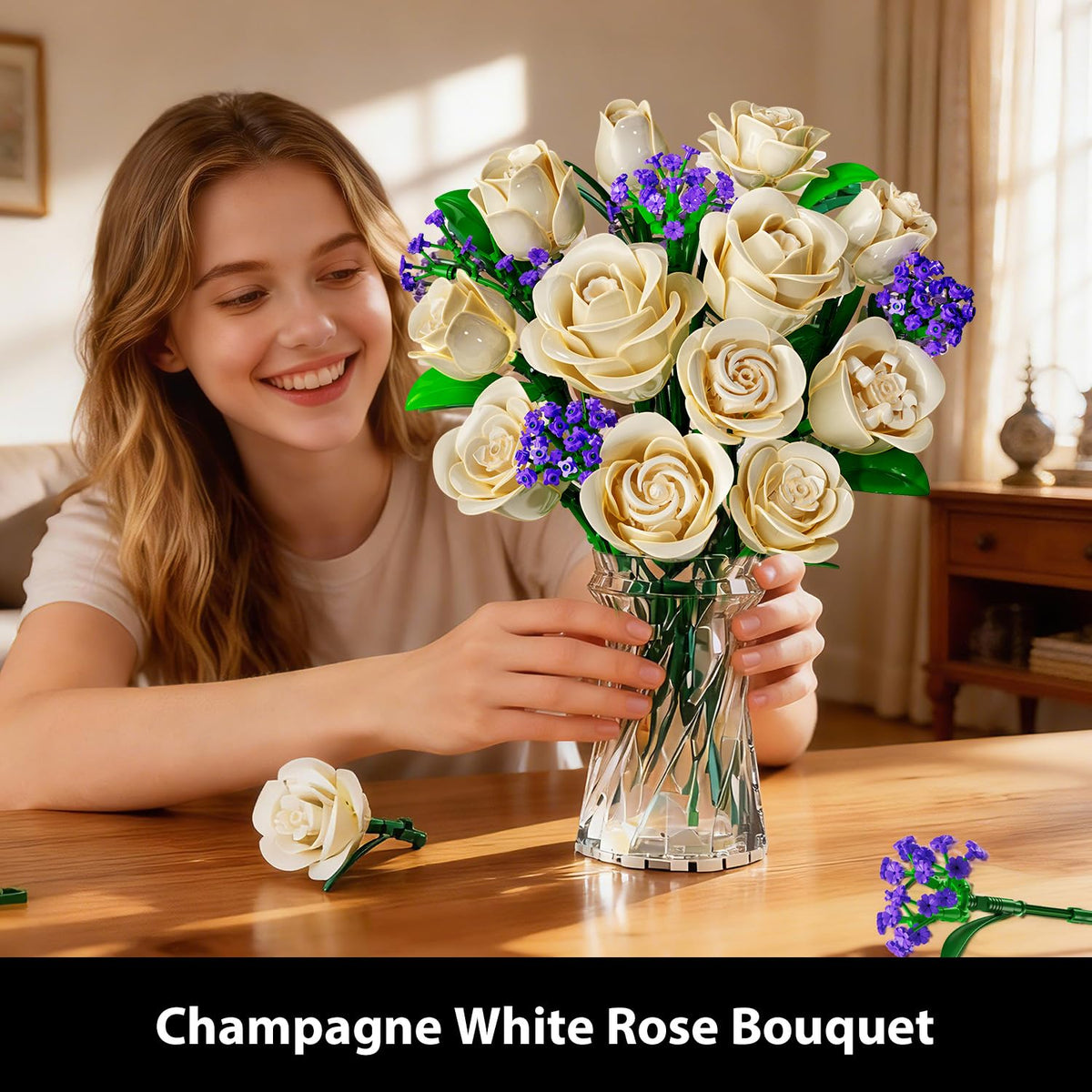 PLAXSOON rose bouquet with lights adds warm glow for evenings