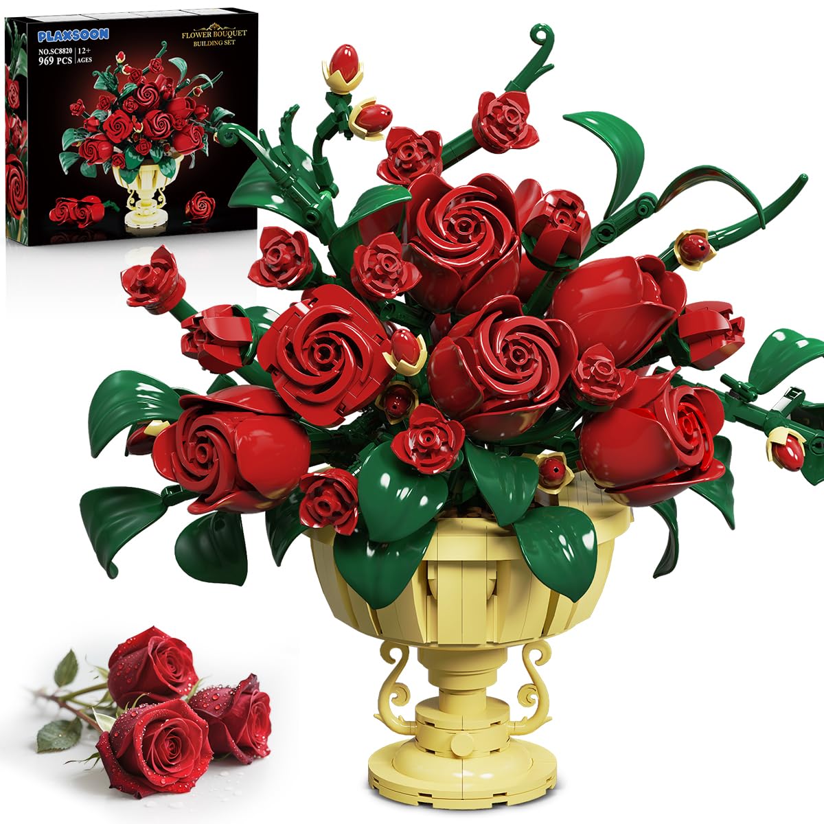 PLAXSOON rose flower bouquet building set for a timeless home decor touch.