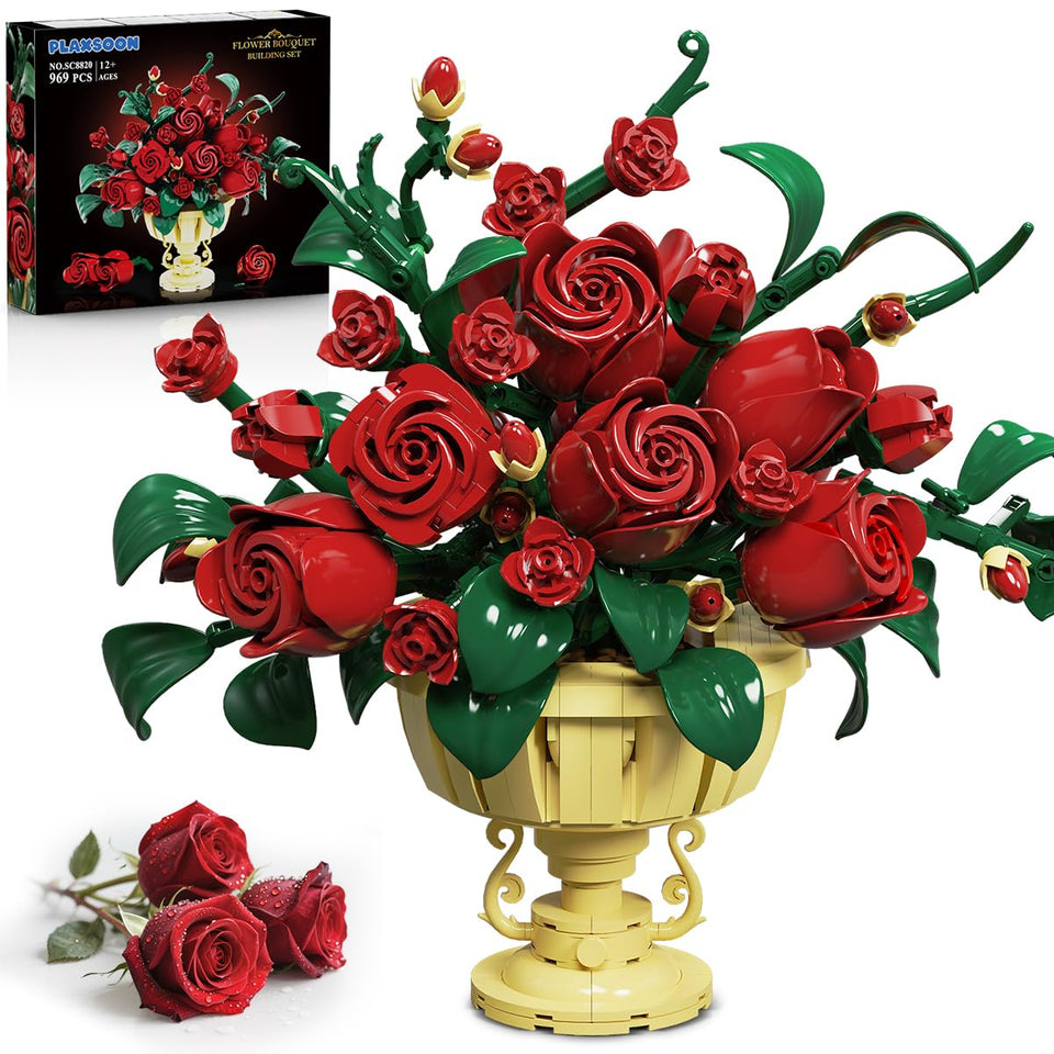 PLAXSOON rose flower bouquet building set for a timeless home decor touch.