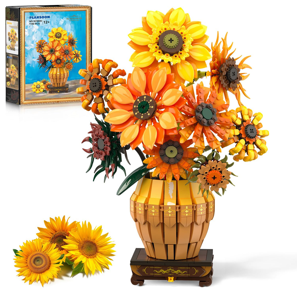 PLAXSOON sunflower bouquet assembly shows lifelike petals for display