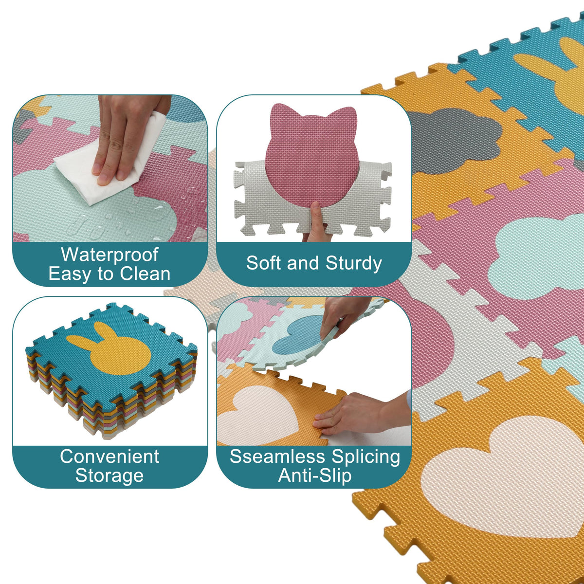 Play 10 baby mat is waterproof and easy to wipe clean after use.