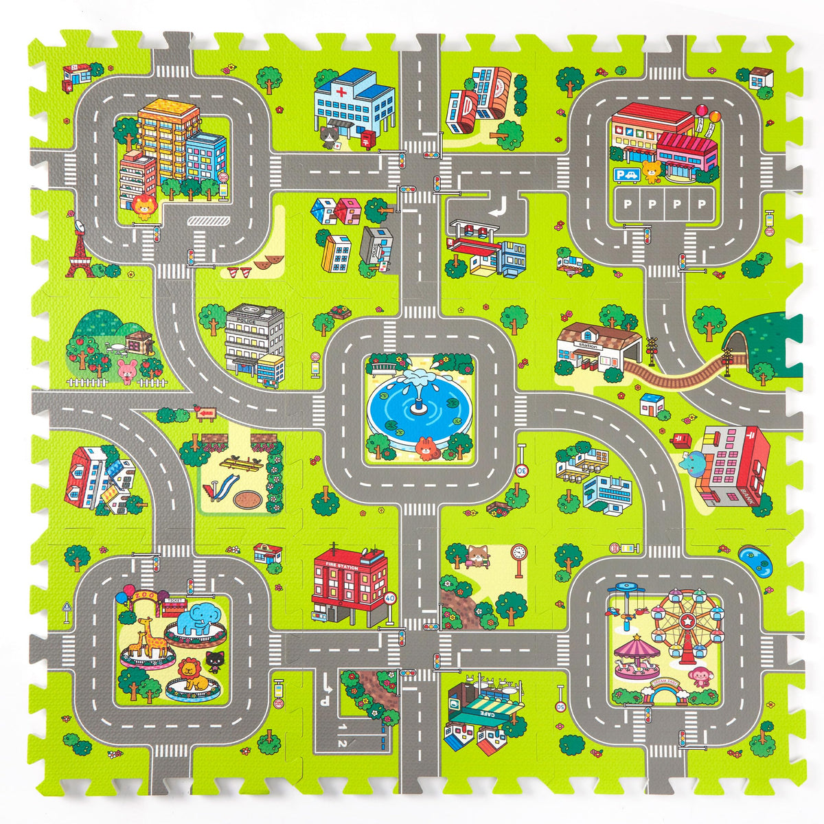 Play 10 baby play mat city road tiles interlocking for safe, imaginative play.