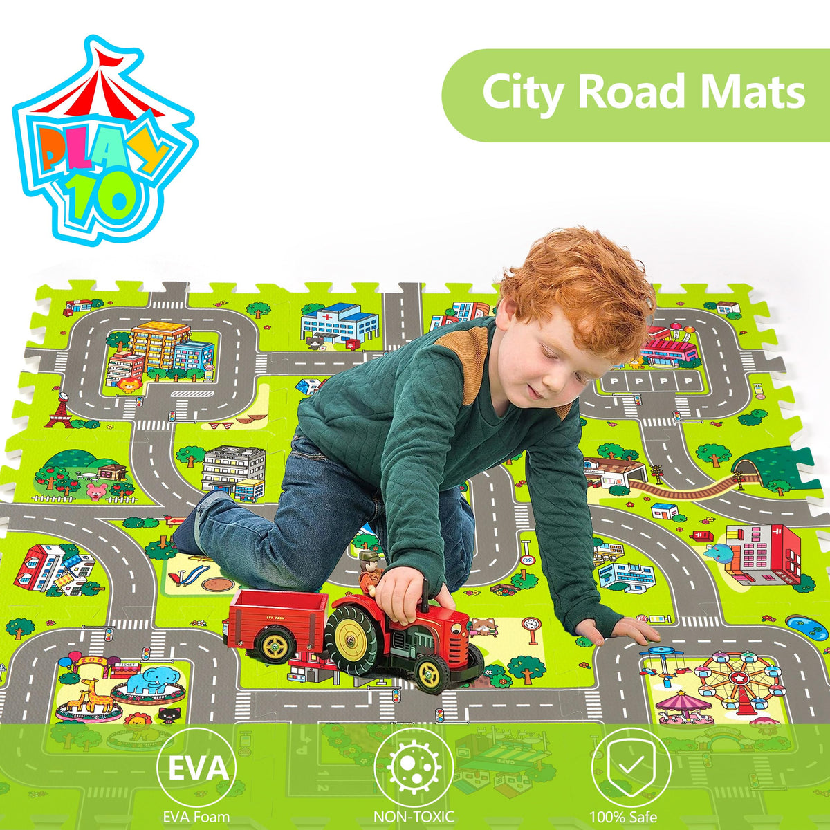 Play 10 educational patterns and bright colors stimulate early learning during floor play.