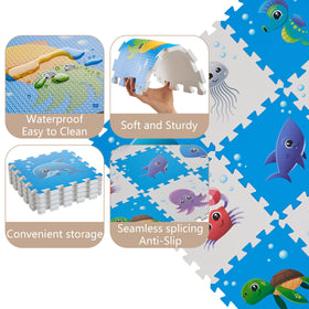 PLAY 10 Interlocking foam mat demonstrates secure, seamless edges for crawling and play.