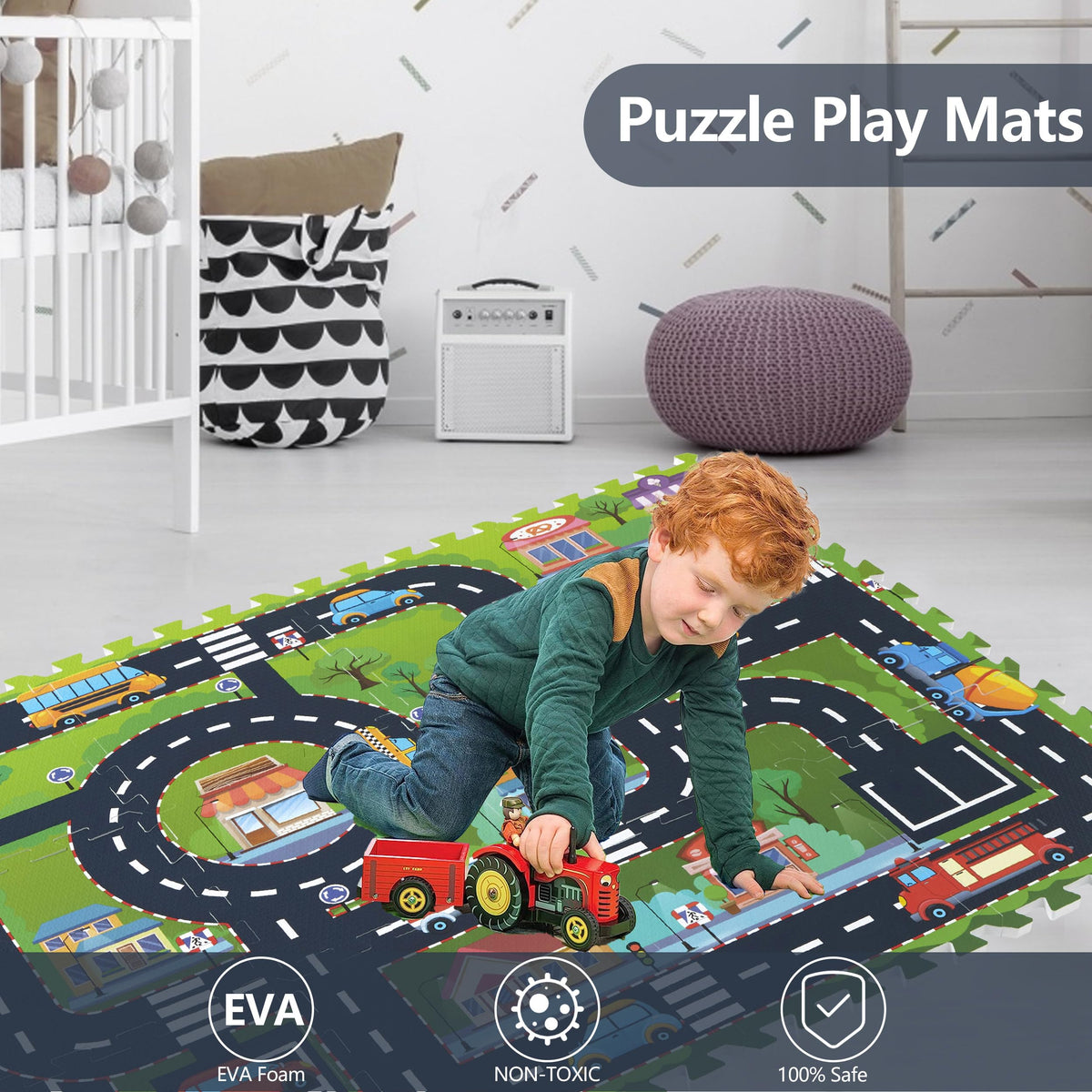 PLAY 10 interlocking tiles close-up shows seamless edges for safer play.