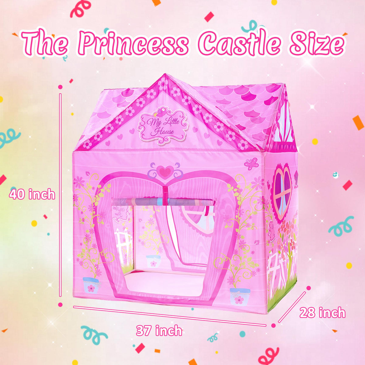 PLAY 10 foldable pink play tent with quick setup for tea parties.