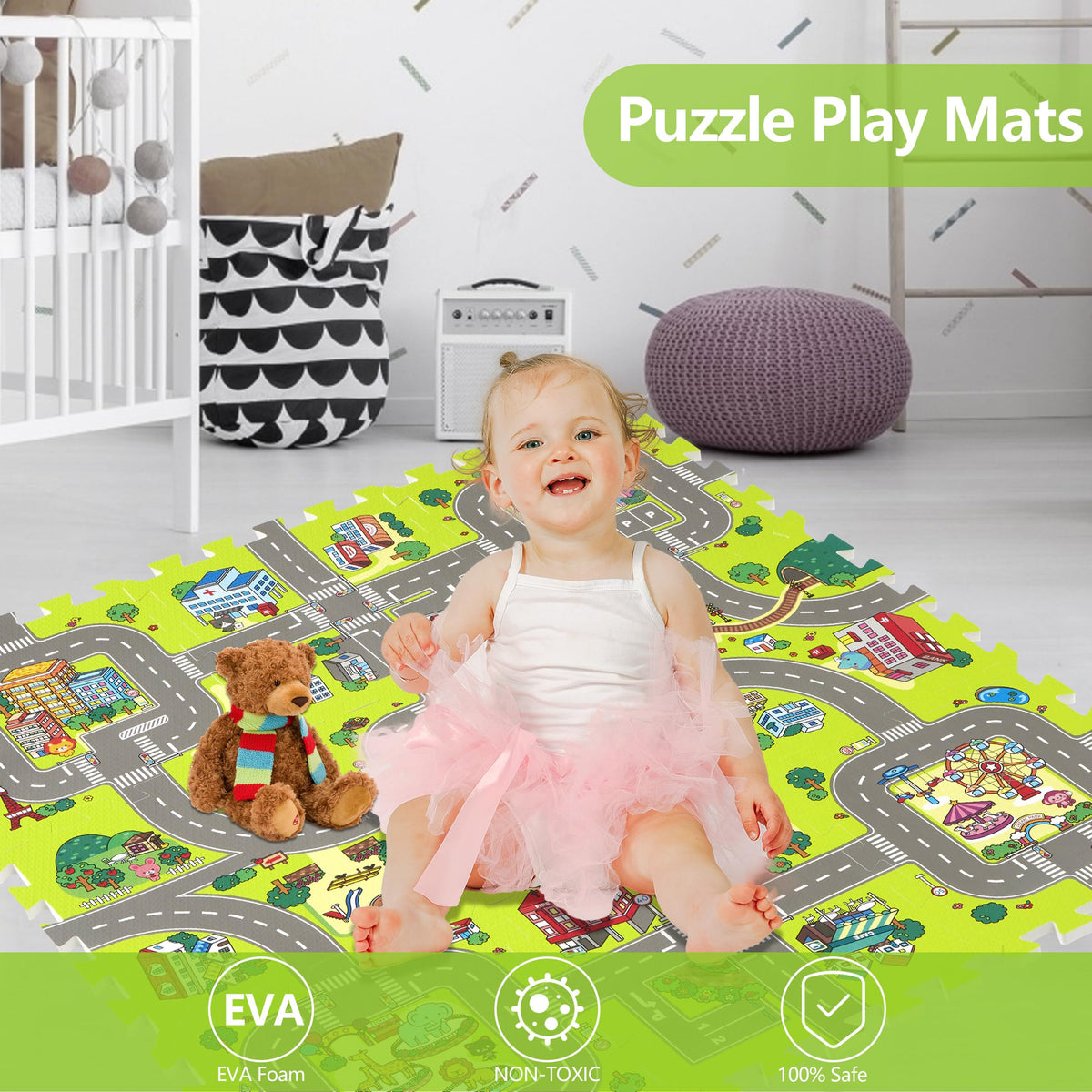 Play 10 foldable interlocking mat for compact storage after playtime.