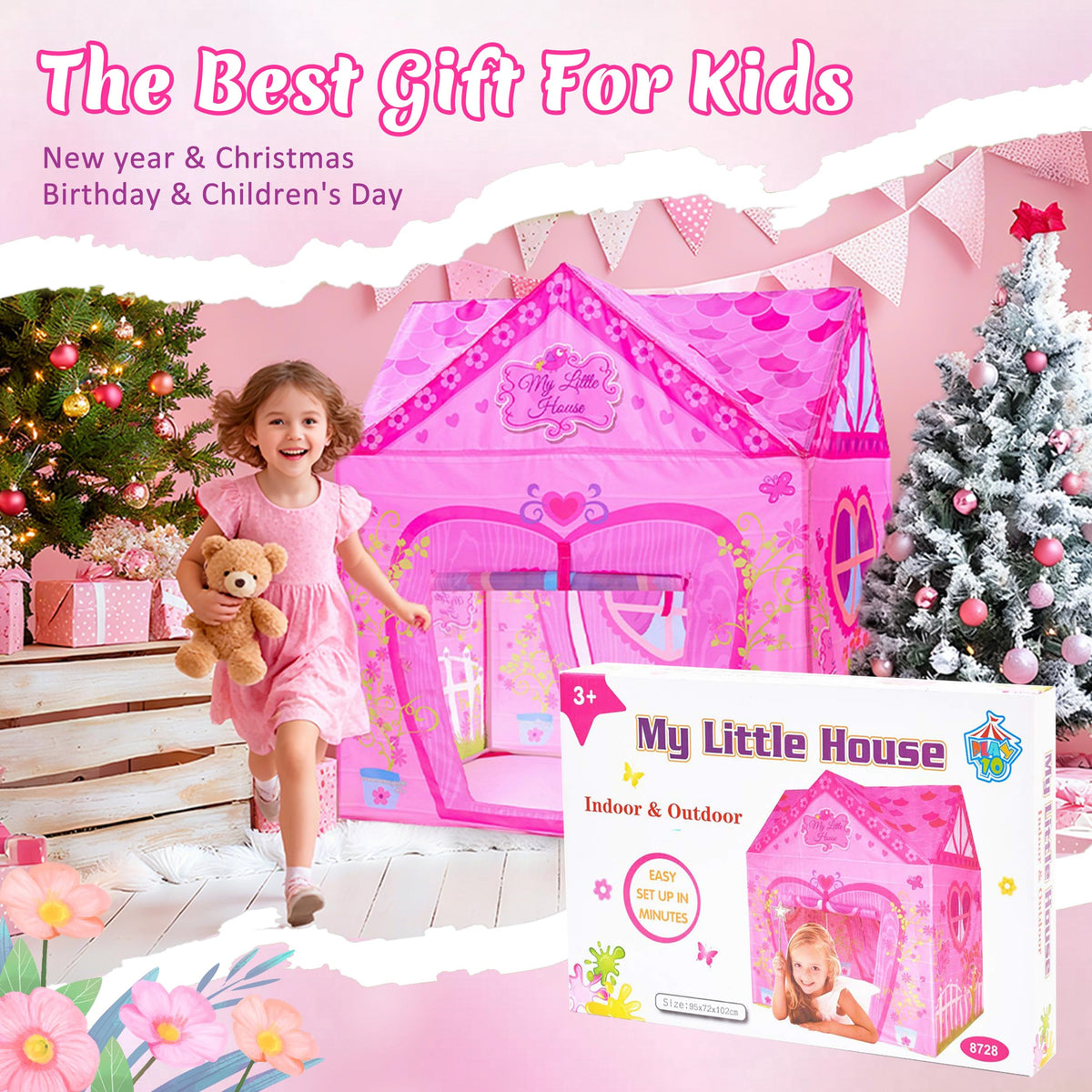 PLAY 10 kids play tent shown inside a cozy room for imaginative scenes.