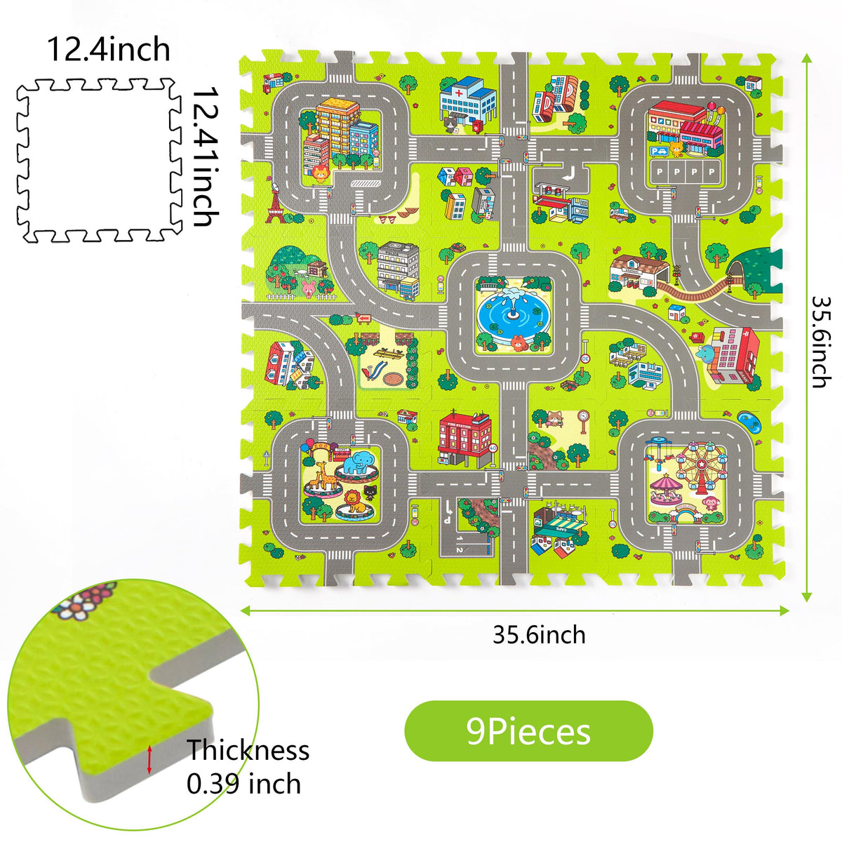 Play 10 nine-piece set with 12.4-inch tiles for scalable play surfaces.