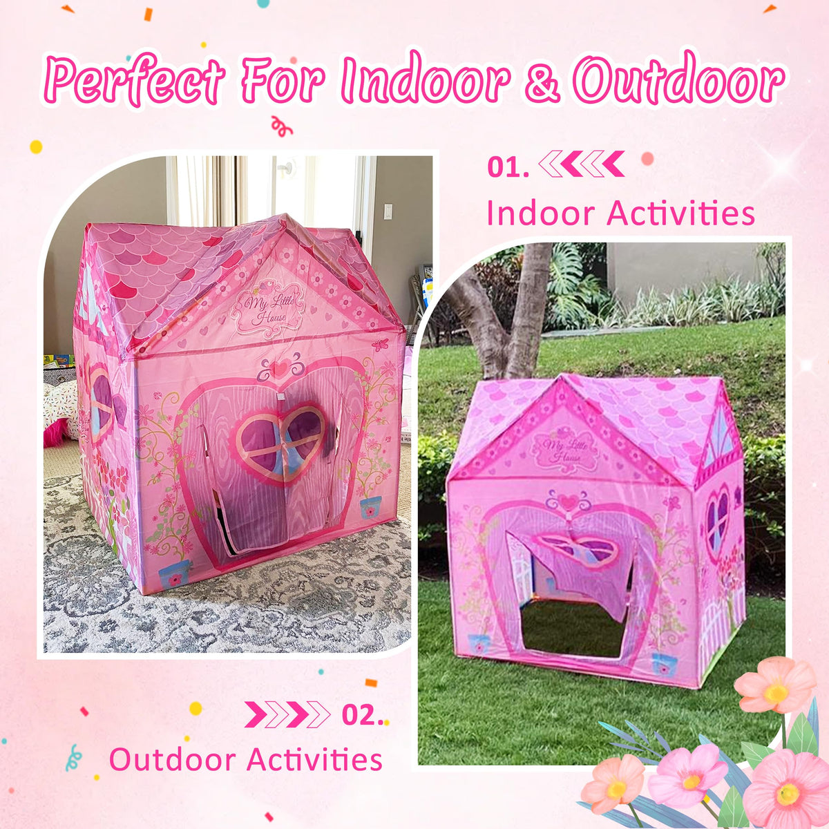 PLAY 10 37x28x40 in princess tent offering roomy space for two children.