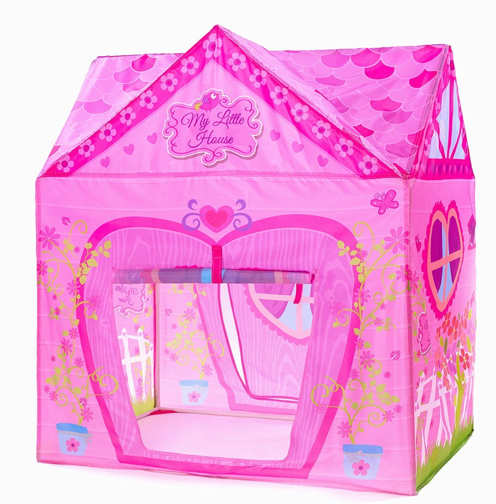PLAY 10 princess castle tent in pink flowers for indoor pretend play.