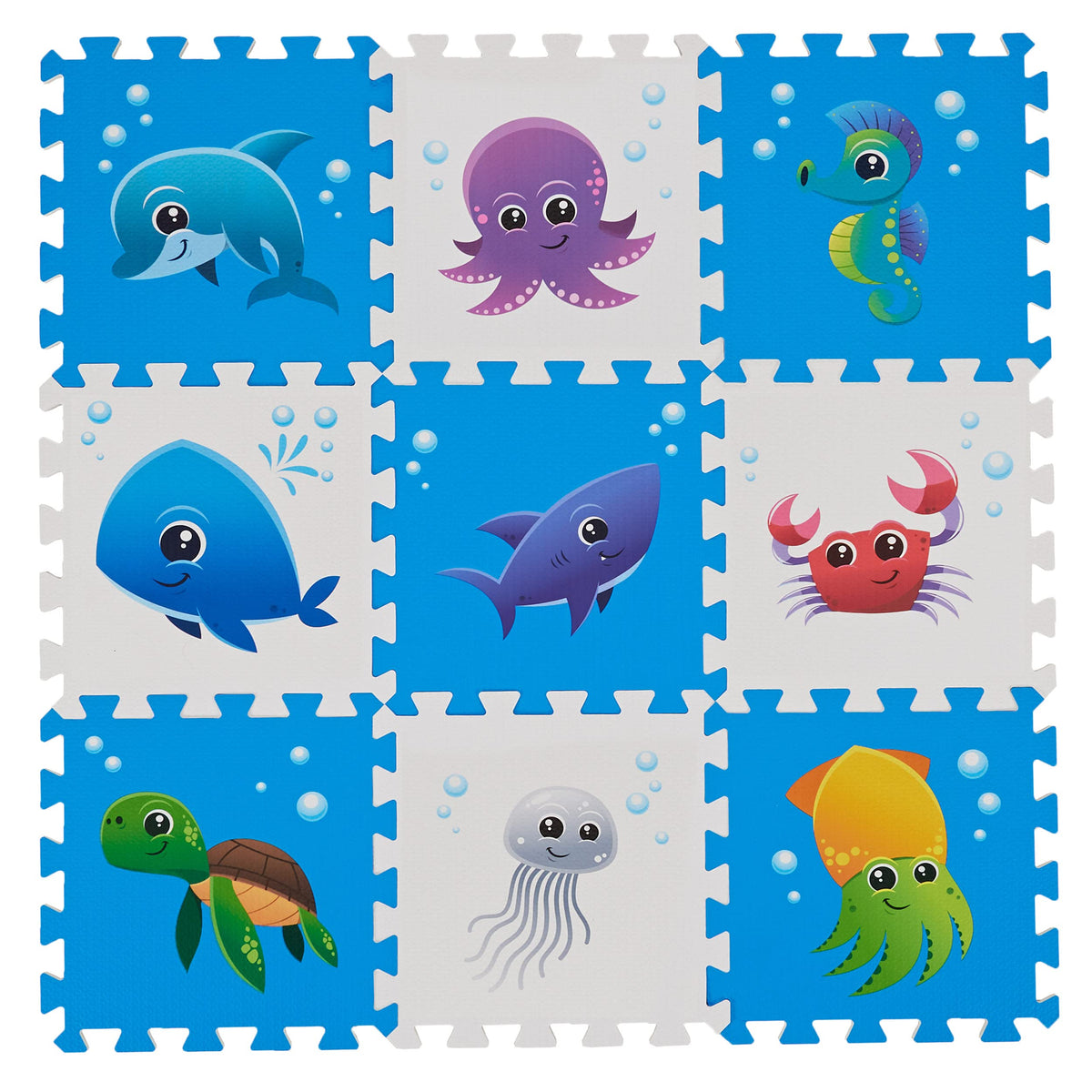 PLAY 10 Sea World puzzle mat tiles provide a safe, interactive surface for babies.