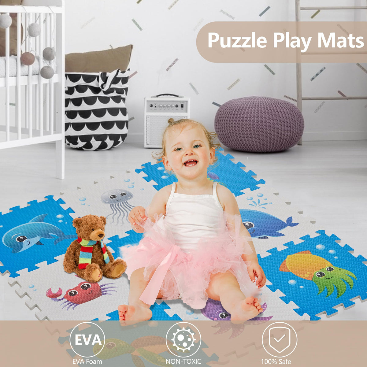 PLAY 10 Sea World puzzle mat tiles with vibrant colors support early learning.