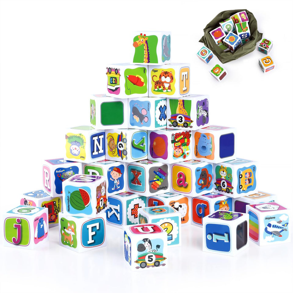 PLAY ABC blocks in bright colors support color recognition and engaging learning.